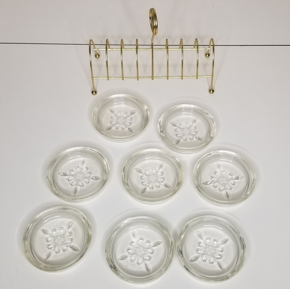 MCM Sovereign House 8 Fleur De Lis‎ Coaster Serving Set With Gold Wire Ra… - Picture 6 of 11